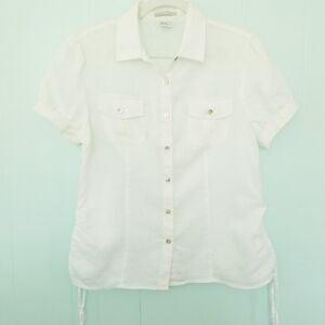 Tweeds White Short-Sleeve Button-Up Blouse